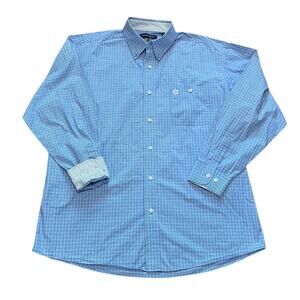 Wrangler George Strait Flip Cuff Sky Blue Plaid Button Down Long Sleeve Shirt XL